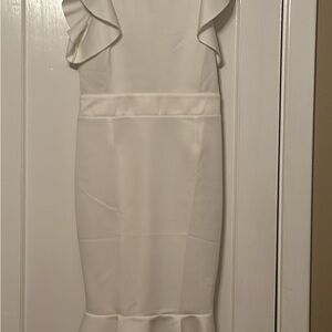 VENUS White Midi Dress with Ruffle Sleeves